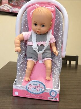 Sweet Love Pink and Gray Baby Doll with Star-Print Carrier and Safety Harness